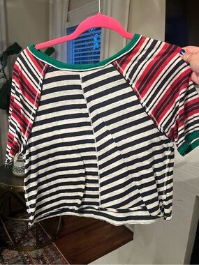 Free People (we the free) Striped Raglan Tee with Red & Navy Accent